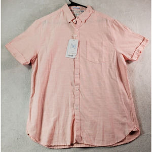 Denim And Flower Shirt‎ Mens Large Pink Cotton Short Sleeve Collared Button Down